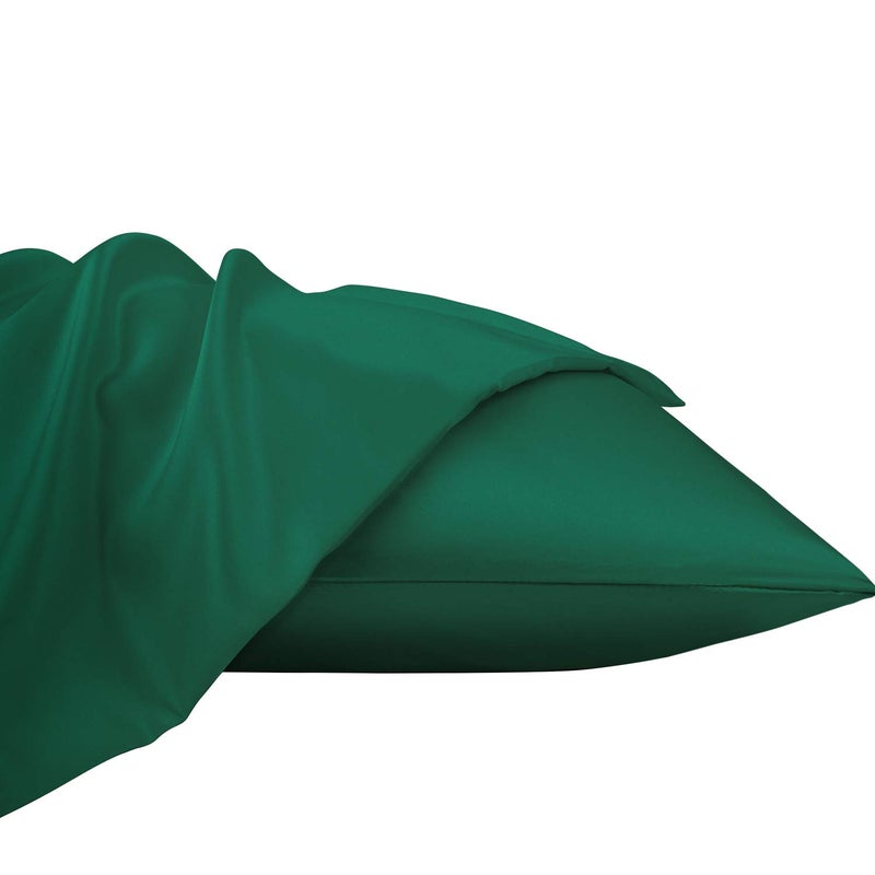 NTBAY Zippered Satin Pillow Cases for Hair and Skin, Luxury Standard Hidden Zipper Pillowcases Set of 2, 20x26 Inches, Dark Green - Image 2