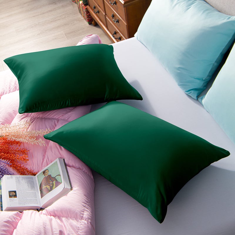 NTBAY Zippered Satin Pillow Cases for Hair and Skin, Luxury Standard Hidden Zipper Pillowcases Set of 2, 20x26 Inches, Dark Green - Image 5