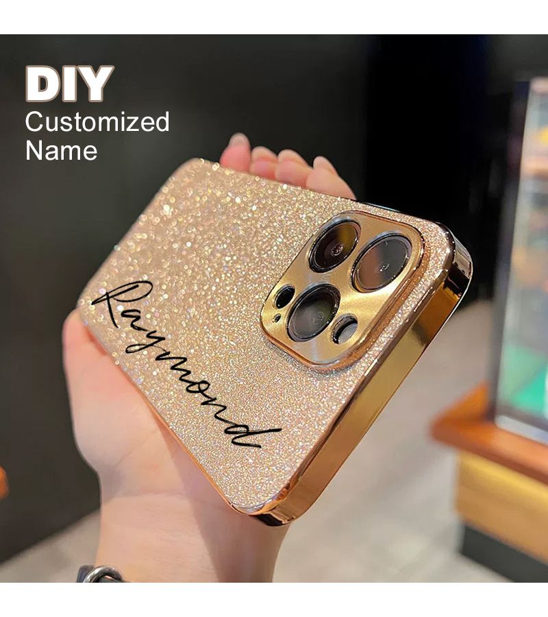 Custom Text Electroplated Shiny DIY Name Design Phone Case For iPhone 13 Pro Golden - Image 1