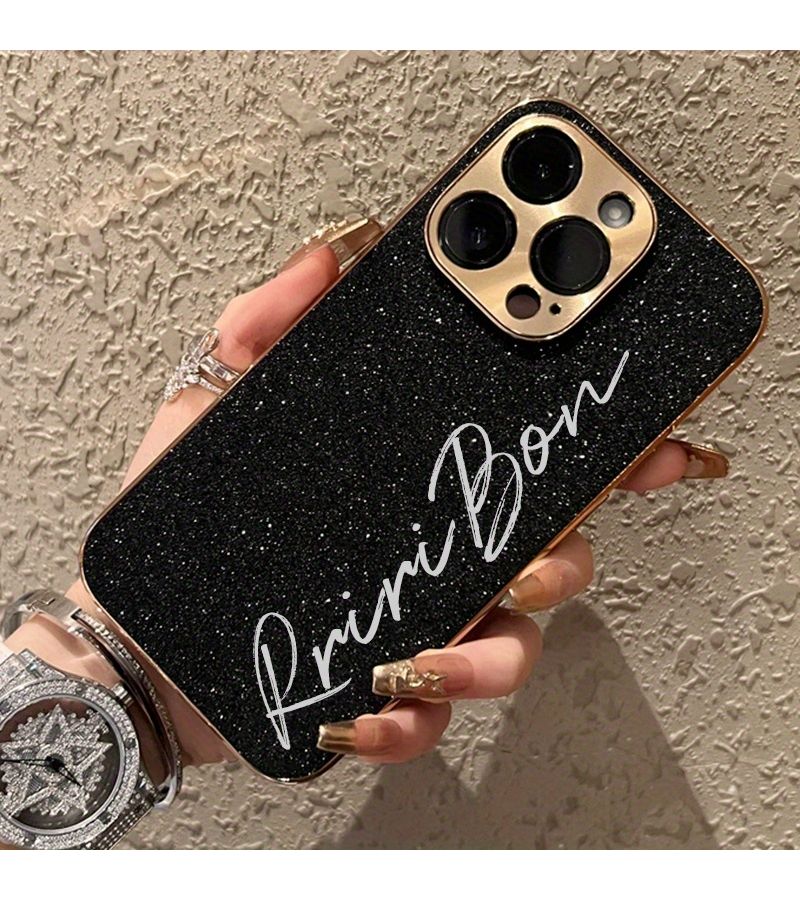 Custom Text Electroplated Shiny DIY Name Design Phone Case For iPhone 13 Pro Golden - Image 3