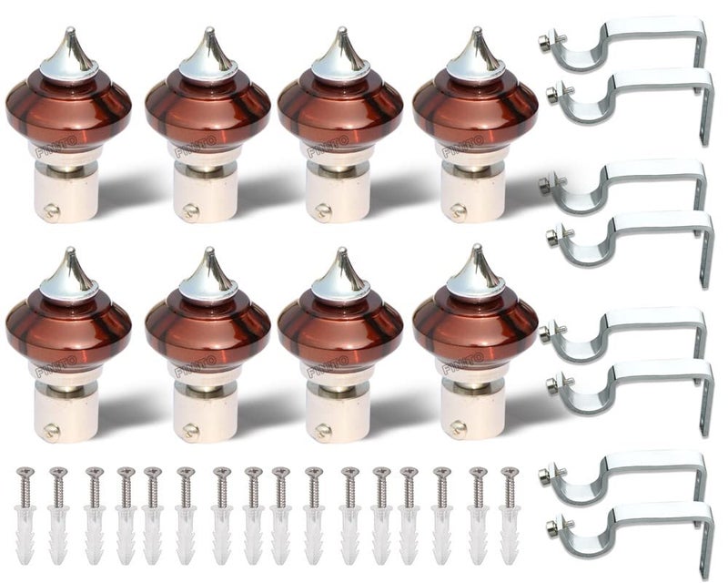FINITO Coper Finish Curtain Finials and Curtain Support of Stainless Steel Pack of 10 Finial and 10 Rod Holder - Image 1