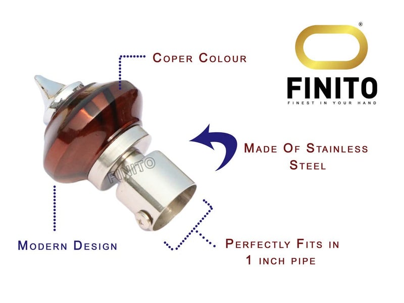 FINITO Coper Finish Curtain Finials and Curtain Support of Stainless Steel Pack of 10 Finial and 10 Rod Holder - Image 3