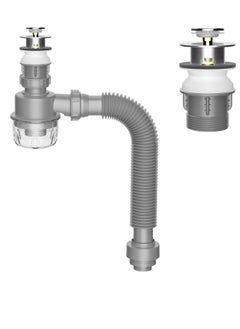 Bathroom Sink Drain Kit with Pop-up Stopper Assembly, Flexible Expandable P-trap Pipe
