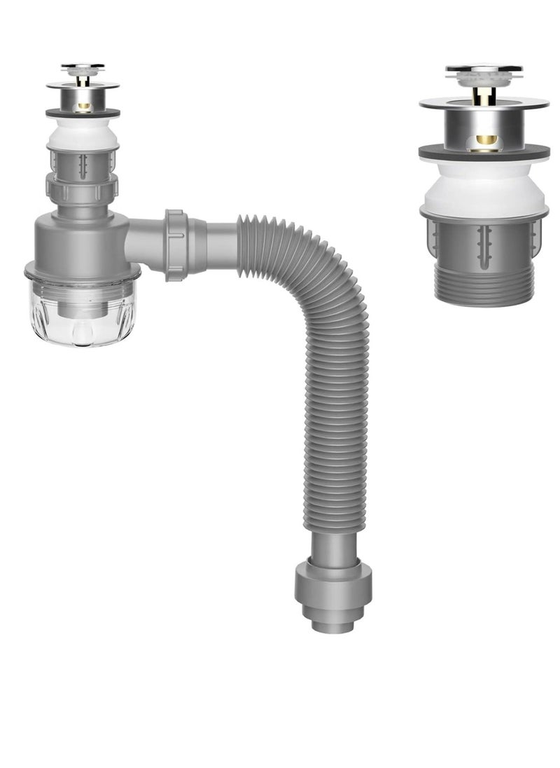 Y&D - Bathroom Sink Drain Kit with Pop-up Stopper Assembly, Flexible Expandable P-trap Pipe - Image 1