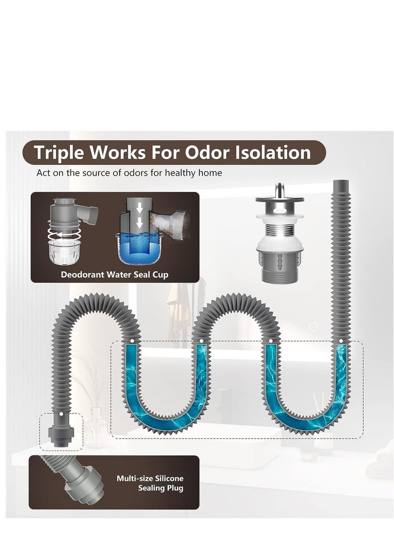 Y&D - Bathroom Sink Drain Kit with Pop-up Stopper Assembly, Flexible Expandable P-trap Pipe - Image 1