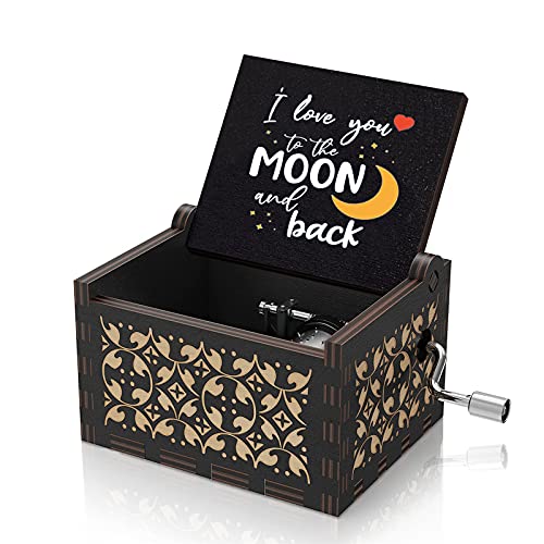 You are My Sunshine Wooden Colorful Black Music Box I Love You to The Moon and Back Vintage Hand Crank Musical Box Gifts for WifeHusbandGirlfriendBoyfriend on Valentines DayWedding Anniversary