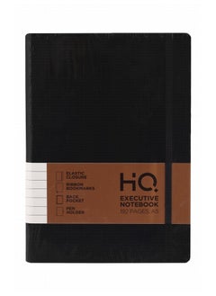 HQ A5 Size Executive PU Cover Notebook With Elastic Closure 192 Pages Black Cover  - Image 3