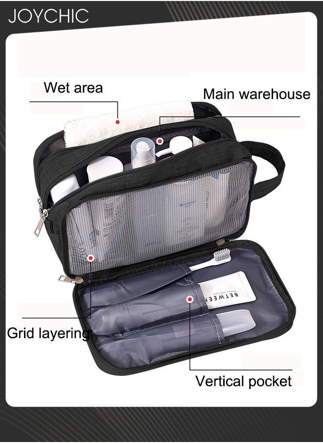 Joychic - Dry and Wet Separation Large Capacity Cosmetic Bag for Women and Men Portable Waterproof Travel Business Trip Toiletry Bag Multi-purpose Storage Organizer Black - Image 1