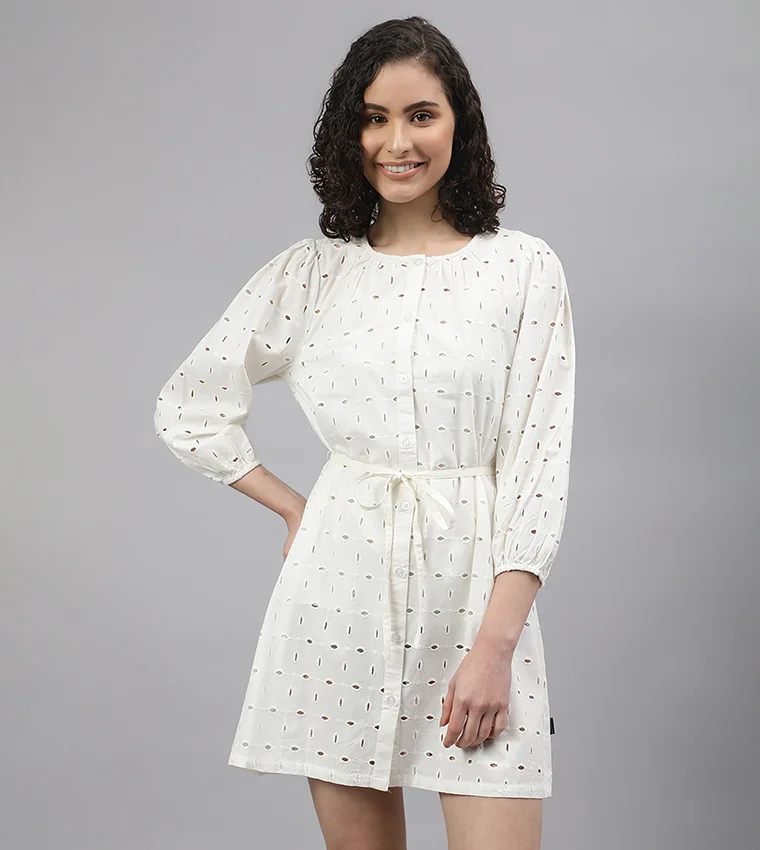 BEVERLY HILLS POLO CLUB Beverly Hills Polo Club Openwork Round Neck Mini Dress