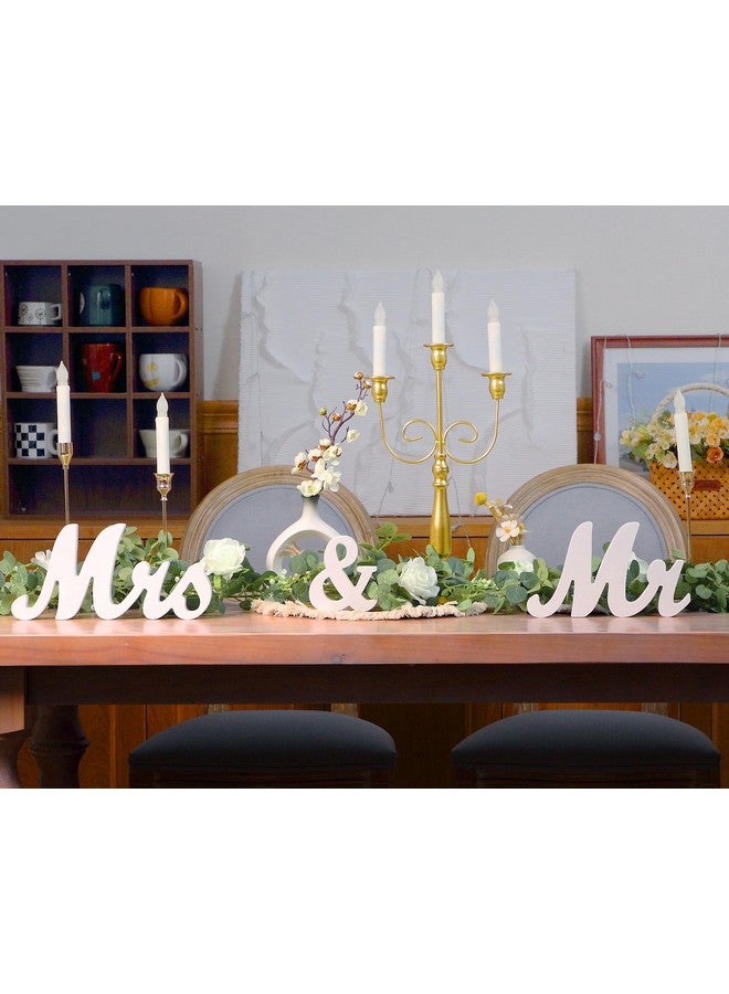 كانلير كانليير، قطعتان كبيرتان باللون الأبيض للسيد والسيدة لطاولة الزفاف مع إكليل زهور اصطناعية بطول 5.91 قدم، ولافتة حروف خشبية وإكليل زهور اصطناعية لديكور قطعة مركزية لطاولة الخطوبة والذكرى السنوية للزفاف - Image 4