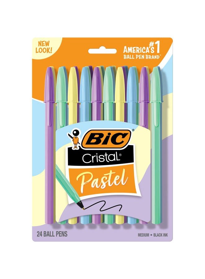 Bic Cristal Pastel Ballpoint Pens, Black Ink, Pastel Colored Barrels, Pens for Journaling, 24-Count Pack - Image 1