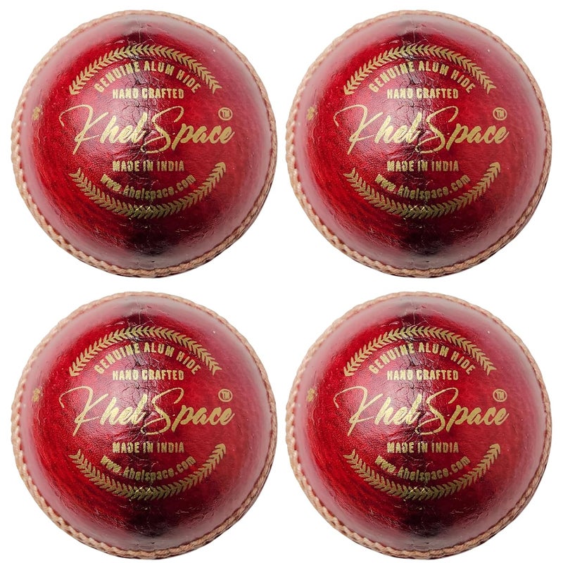 KS-20 4 Piece Leather Cricket Ball | Hand-Stitched Professional Grade | Durable for Test, ODI, T20 & Practice Matches | Swing & Seam Optimized | Premium Shine & Consistent Bounce (4), Red