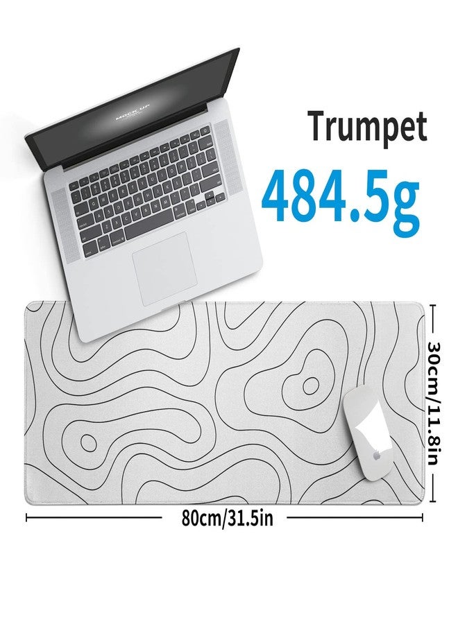 llzdeuan White Large Gaming Mouse Pad Desk Pad Topographic Map Big Keyboard Mat 31.5x11.8inch Computer Mousepad with Stitched Edge Non-Slip Rubber Base - Image 5