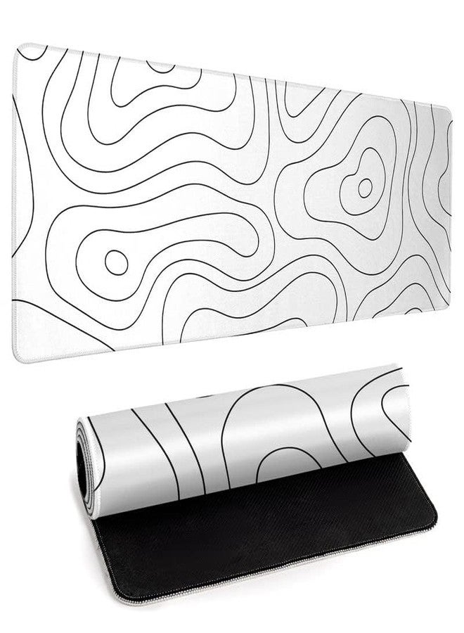 llzdeuan White Large Gaming Mouse Pad Desk Pad Topographic Map Big Keyboard Mat 31.5x11.8inch Computer Mousepad with Stitched Edge Non-Slip Rubber Base - Image 3