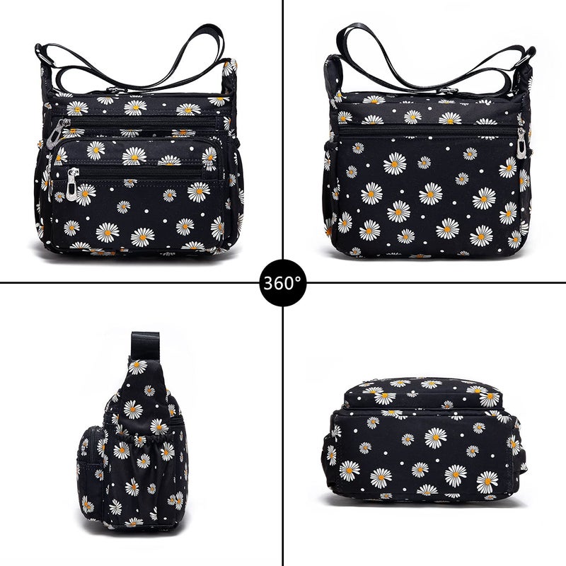 Pealwel Women Shoulder Handbag Roomy Multiple Pockets Bag Ladies Crossbody Purse Tote Top Handle Satchel(Flower) - Image 2