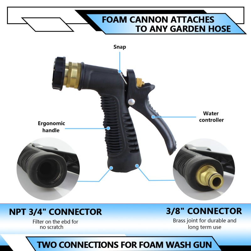 Car Wash Foam Sprayer: Blue ABS Material, No Leakage, Adjustable Nozzle - Durable Design, Time Saving for Vehicle Cleaning Driveways Decks Roofs - Image 3