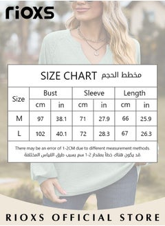 RIOXS Women's V-neck Tunic Tops, Long Sleeve Shirt Knitted Loose Sleeves Fitted Tops， Solid Color Jacquard Tops, Soft Comfortable Pullover Shirt, Simple Casual Shirt, Ladies Blouse For Outgoing Work And Daily Wear  - Image 2