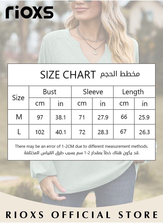 RIOXS - Women's V-neck Tunic Tops, Long Sleeve Shirt Knitted Loose Sleeves Fitted Tops， Solid Color Jacquard Tops, Soft Comfortable Pullover Shirt, Simple Casual Shirt, Ladies Blouse For Outgoing Work And Daily Wear - Image 1