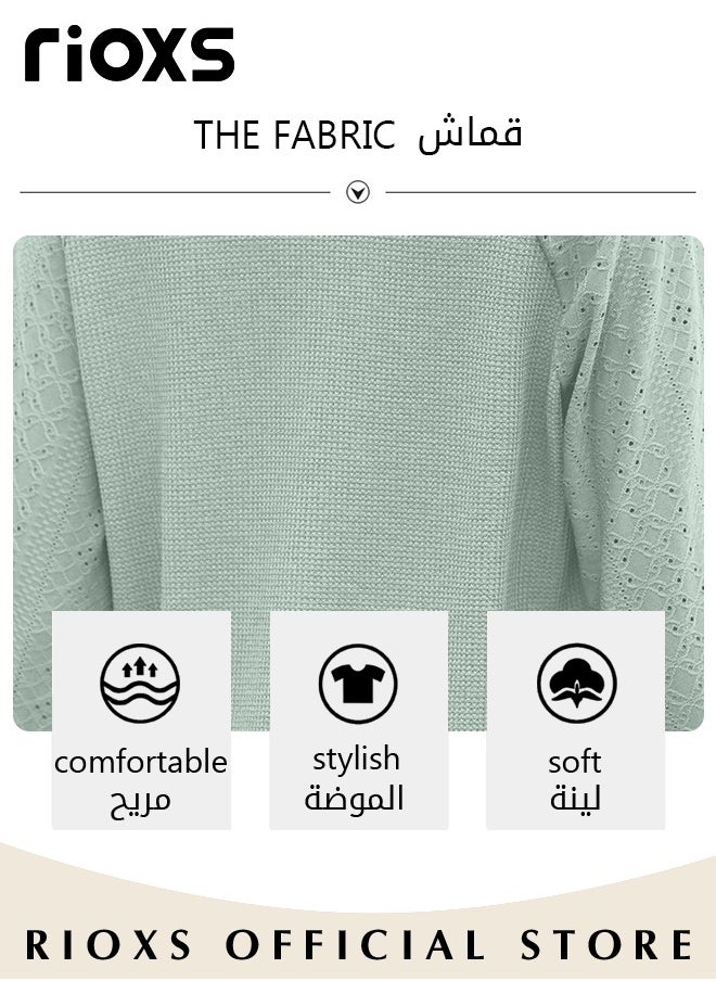 RIOXS - Women's V-neck Tunic Tops, Long Sleeve Shirt Knitted Loose Sleeves Fitted Tops， Solid Color Jacquard Tops, Soft Comfortable Pullover Shirt, Simple Casual Shirt, Ladies Blouse For Outgoing Work And Daily Wear - Image 1