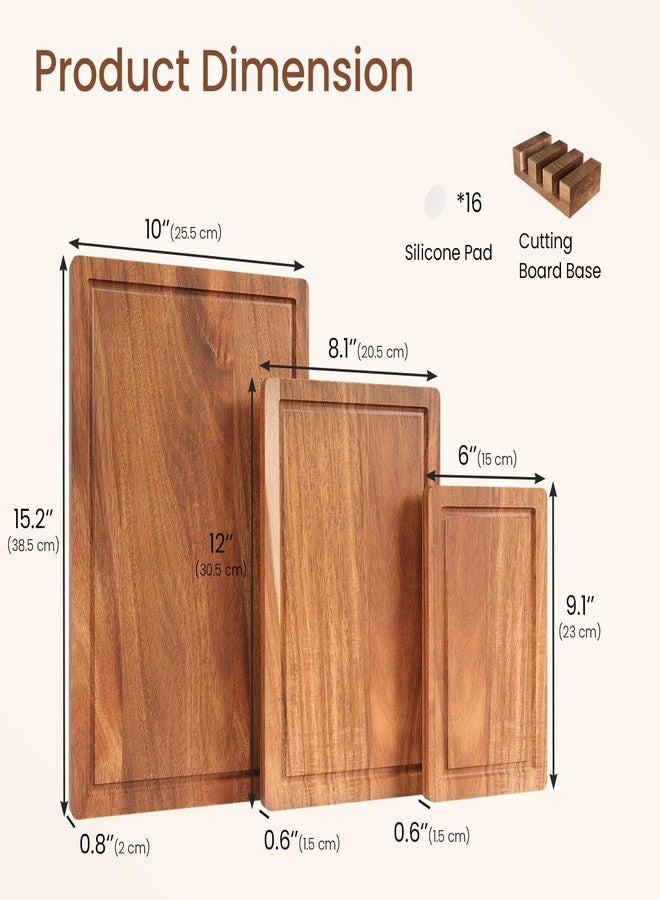Danfoxer Set of 3 Acacia Wood Cutting Board Set,Wooden Chopping Boards with Juice Groove and Stand Holder for Kitchen,Butcher Block for Meat,Vegetables, Fruit - Image 2