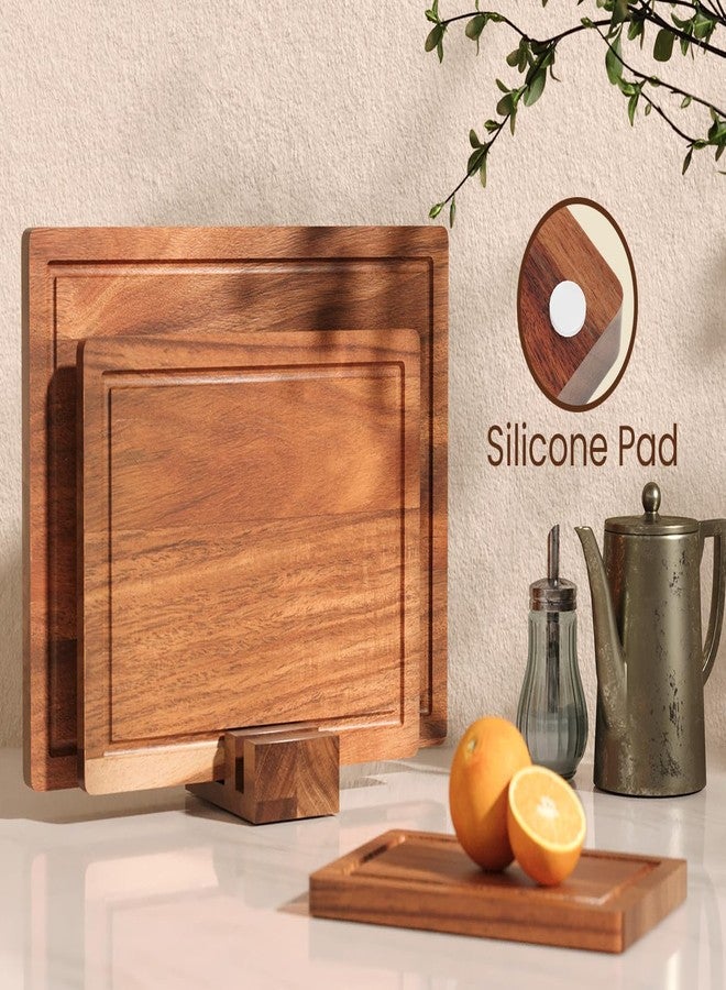 Danfoxer Set of 3 Acacia Wood Cutting Board Set,Wooden Chopping Boards with Juice Groove and Stand Holder for Kitchen,Butcher Block for Meat,Vegetables, Fruit - Image 4