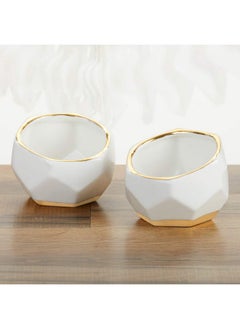 Kate Aspen Kate Aspen 23216NA Geometric Ceramic Planters Decorative Bowls (Set of 2) Trinket Dish, Home, Room, Desk, Table Décor, One Size, White  - Image 3