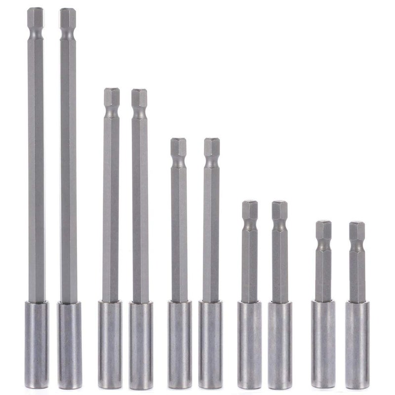 QISF 10Pieces Magnetic Bit Holder Extension 14 inch Hex Shank Heavy Duty Quick Release for Screws Nuts Drills Handheld Drivers 506075100150mm