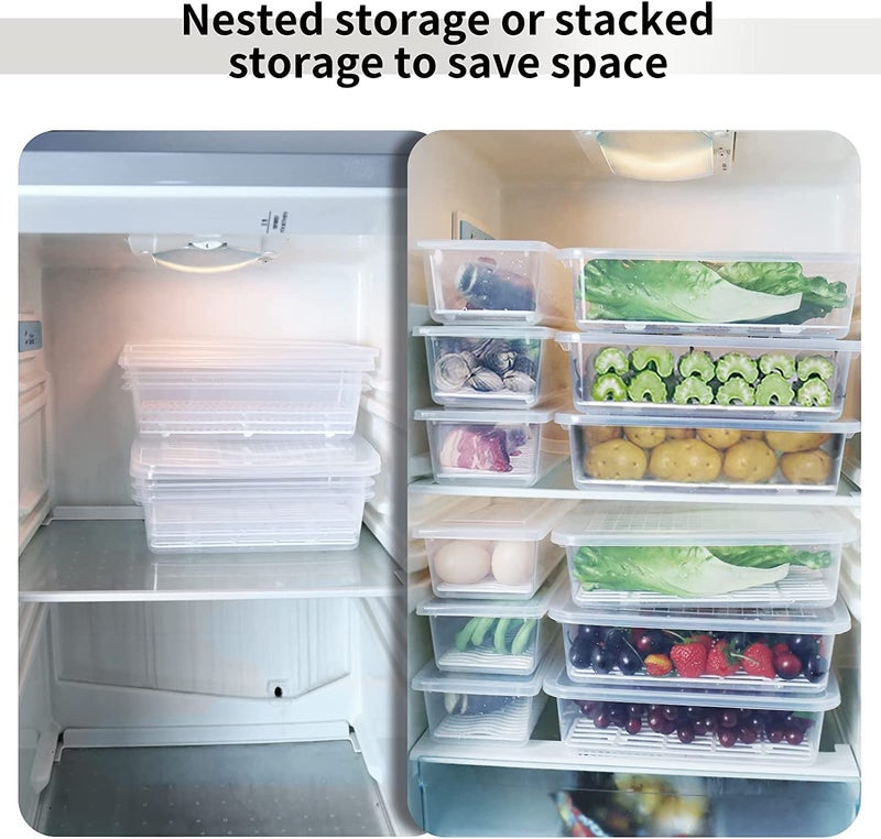 Homeor Plastic Multi-Purpose Food Storage Container With Removable Drain Plate And Lid,Stack-Able Freezer Storage Containers To Keep Fresh For Vegetables,Fruits,Fish,Meat,Transparent,2500 Ml Set Of 6 - Image 3