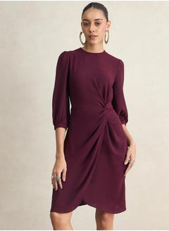 Femmella Knot Detail Wrap Front Knee Length Dress by Styli  - Image 1