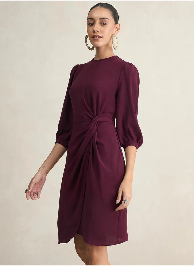 فيميلا Knot Detail Wrap Front Knee Length Dress