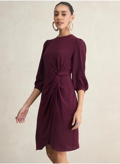 Femmella Knot Detail Wrap Front Knee Length Dress by Styli  - Image 2