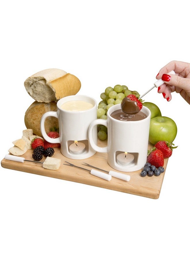 Evelots Evelots Fondue Pot Set for Chocolate, Cheese, Candy (2 Pack) Mini Ceramic Fondue Mugs Gift Set with 4 Forks & 8 Candles - Great for Date Night Birthday & Wedding Gifts  - Image 1