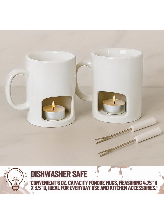 Evelots Evelots Fondue Pot Set for Chocolate, Cheese, Candy (2 Pack) Mini Ceramic Fondue Mugs Gift Set with 4 Forks & 8 Candles - Great for Date Night Birthday & Wedding Gifts  - Image 5