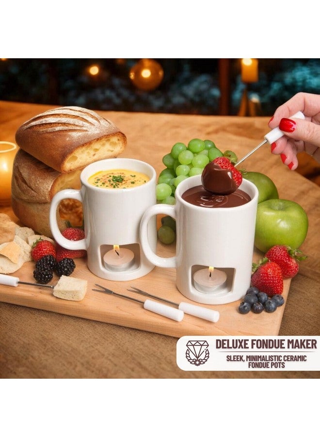 Evelots Evelots Fondue Pot Set for Chocolate, Cheese, Candy (2 Pack) Mini Ceramic Fondue Mugs Gift Set with 4 Forks & 8 Candles - Great for Date Night Birthday & Wedding Gifts  - Image 2
