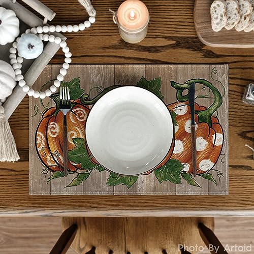 Artoid Mode Polka Dot Pumpkins Vine Thanksgiving Placemats Set of 4, 12x18 Inch Seasonal Fall Table Mats for Party Kitchen Dining Decoration - Image 2