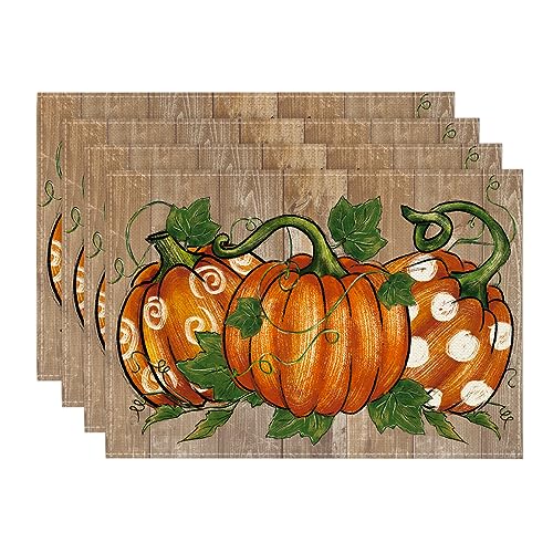 Artoid Mode Polka Dot Pumpkins Vine Thanksgiving Placemats Set of 4, 12x18 Inch Seasonal Fall Table Mats for Party Kitchen Dining Decoration - Image 1
