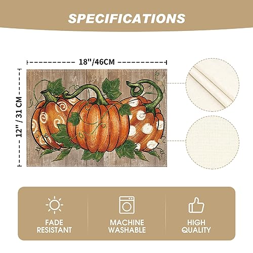 Artoid Mode Polka Dot Pumpkins Vine Thanksgiving Placemats Set of 4, 12x18 Inch Seasonal Fall Table Mats for Party Kitchen Dining Decoration - Image 5