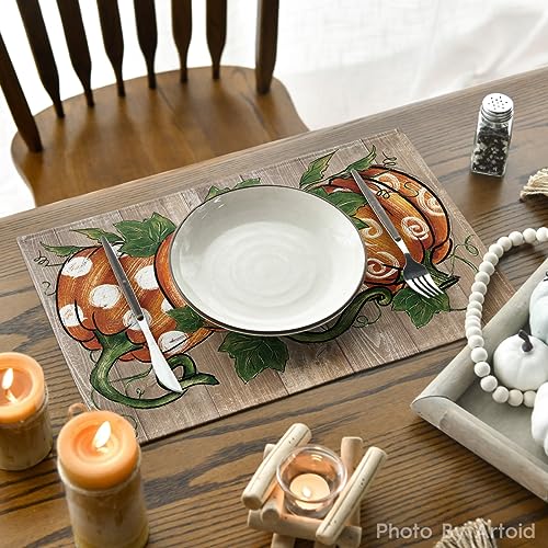 Artoid Mode Polka Dot Pumpkins Vine Thanksgiving Placemats Set of 4, 12x18 Inch Seasonal Fall Table Mats for Party Kitchen Dining Decoration - Image 4
