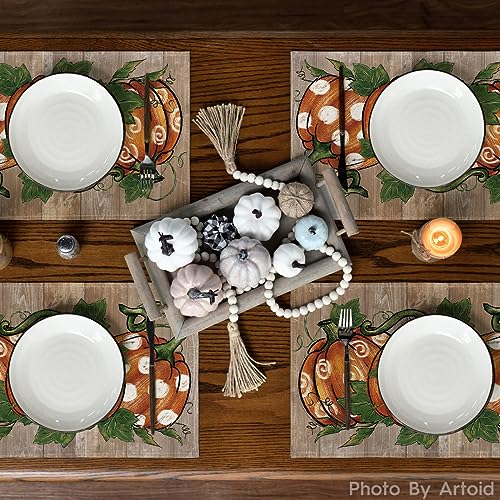 Artoid Mode Polka Dot Pumpkins Vine Thanksgiving Placemats Set of 4, 12x18 Inch Seasonal Fall Table Mats for Party Kitchen Dining Decoration - Image 3