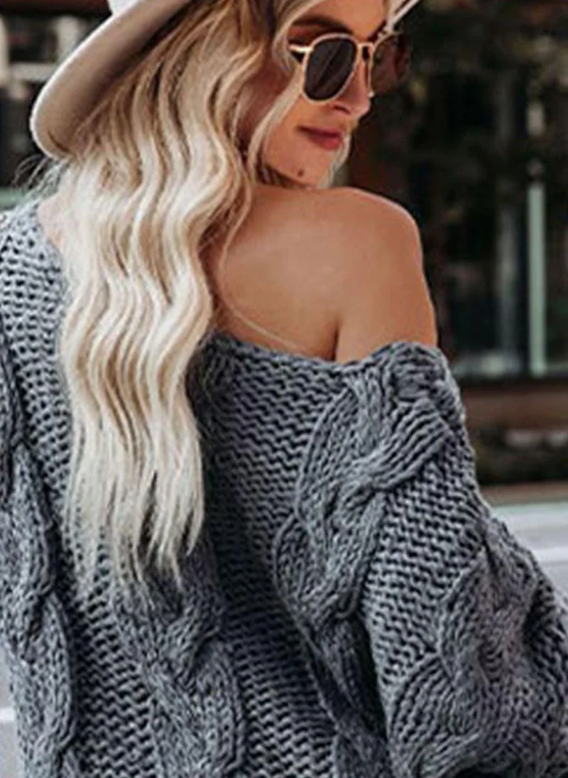 YUNIQEE Grey  Cable Knit Pullover