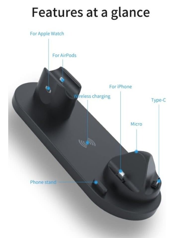 ELTRAZONE Wireless Phone Charger 6 in 1 Multi-Functional Dock (Black) - Image 3