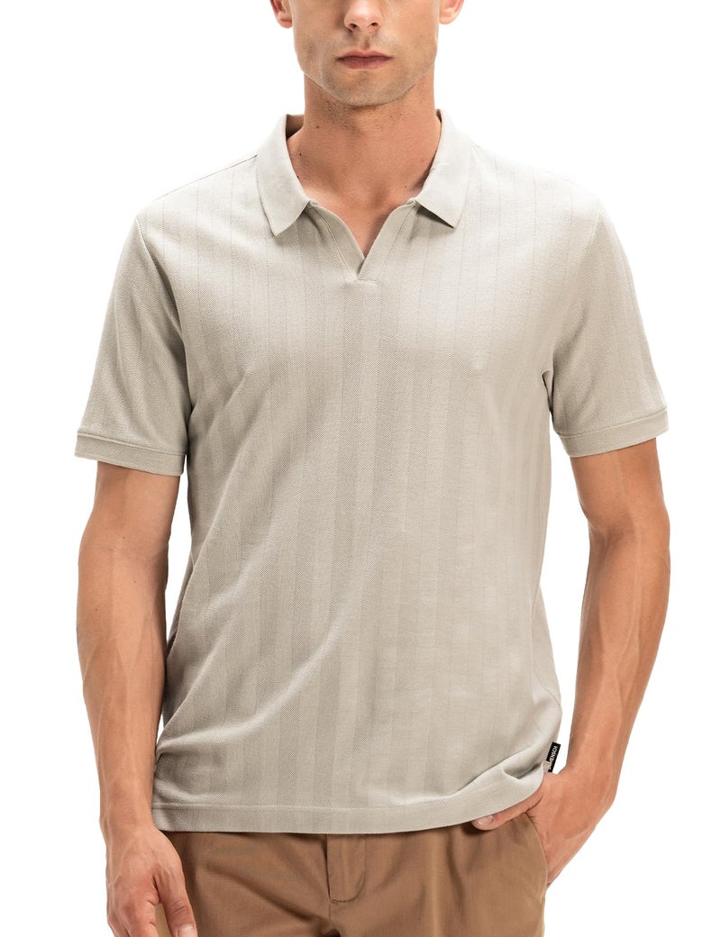 DAMENSCH Statement Textured Polo T-Shirts | Premium Cotton, Herringbone Texture, Johnny Collar-Pack of 1-Gentle Gray-XXL - Image 1