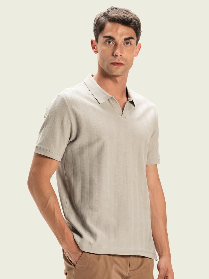DAMENSCH Statement Textured Polo T-Shirts | Premium Cotton, Herringbone Texture, Johnny Collar-Pack of 1-Gentle Gray-XXL - Image 5