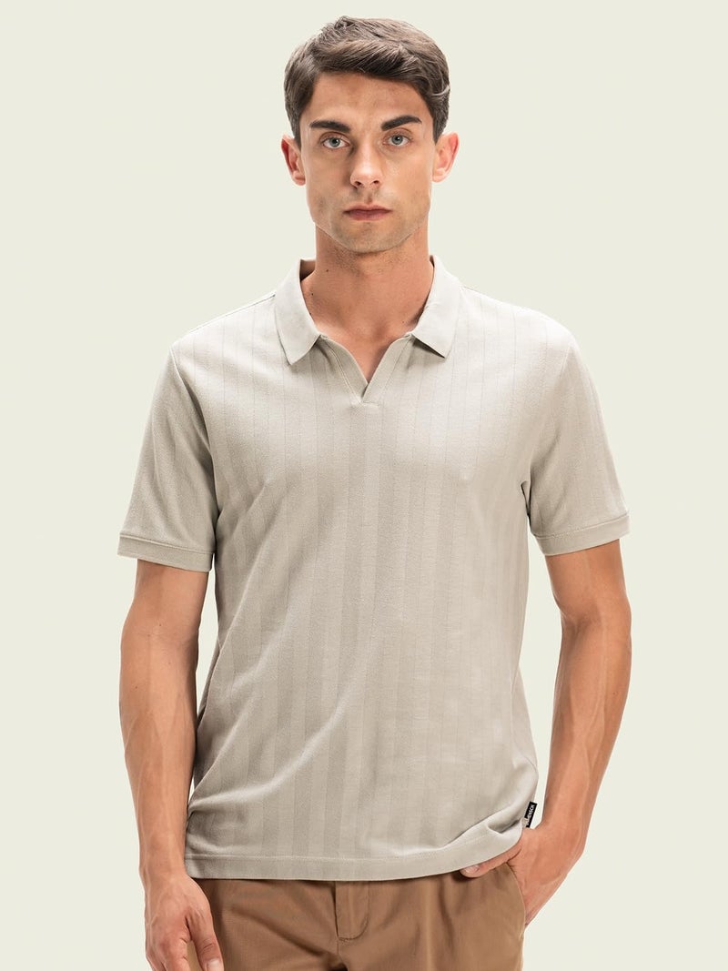 DAMENSCH Statement Textured Polo T-Shirts | Premium Cotton, Herringbone Texture, Johnny Collar-Pack of 1-Gentle Gray-XXL - Image 4