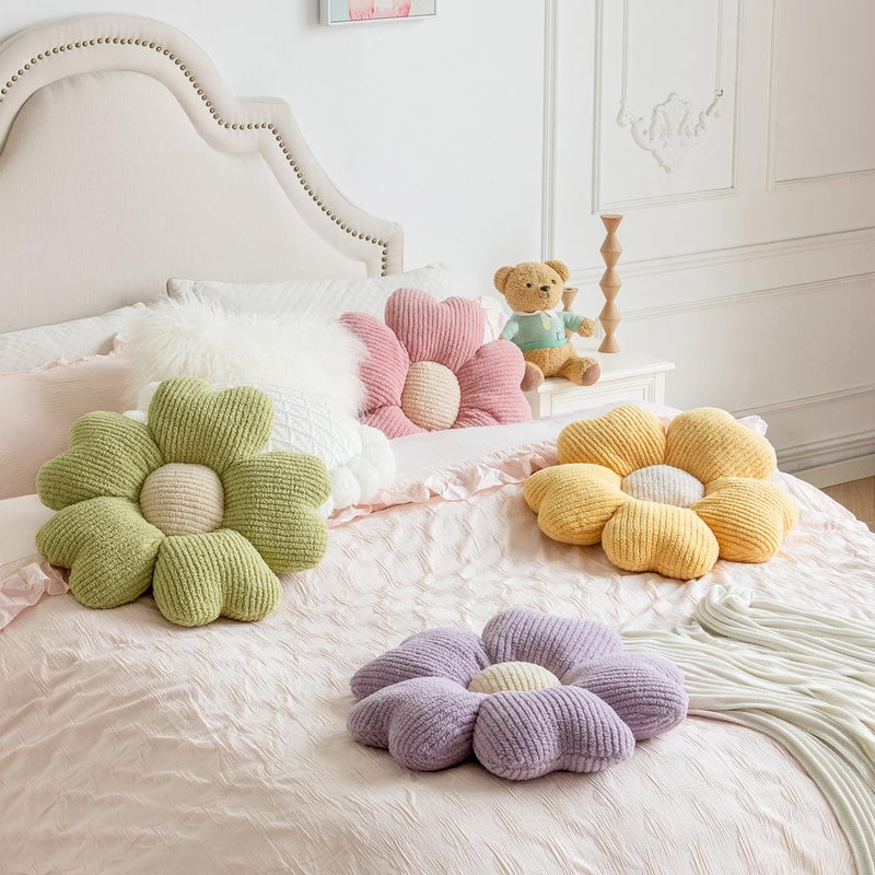 Sioloc Flower Shaped Throw Pillow, Fun Daisy Pillow, 15.7" White Cute Decorative Seat Cushion Aesthetic Flower Plush Pillows for Bed Floor Couch Chair - Image 3