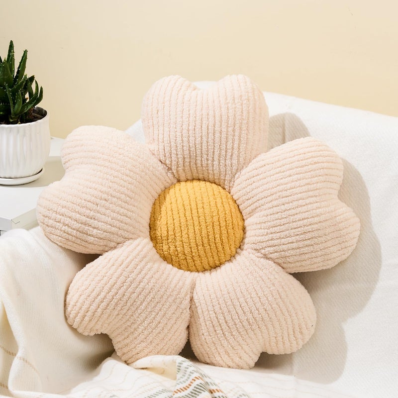 Sioloc Flower Shaped Throw Pillow, Fun Daisy Pillow, 15.7" White Cute Decorative Seat Cushion Aesthetic Flower Plush Pillows for Bed Floor Couch Chair - Image 1