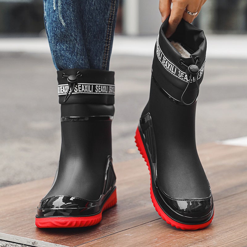 High-Quality Fashionable Mid-Calf Rain Boots For Men And Women, New Style With Drawstring, Non-Slip Waterproof Shoes, Lightweight Work Overshoes, Rubber Shoes - Image 2