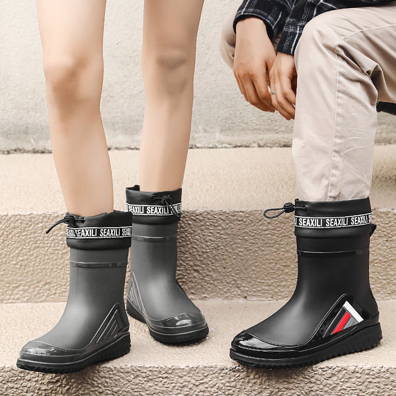 High-Quality Fashionable Mid-Calf Rain Boots For Men And Women, New Style With Drawstring, Non-Slip Waterproof Shoes, Lightweight Work Overshoes, Rubber Shoes - Image 5