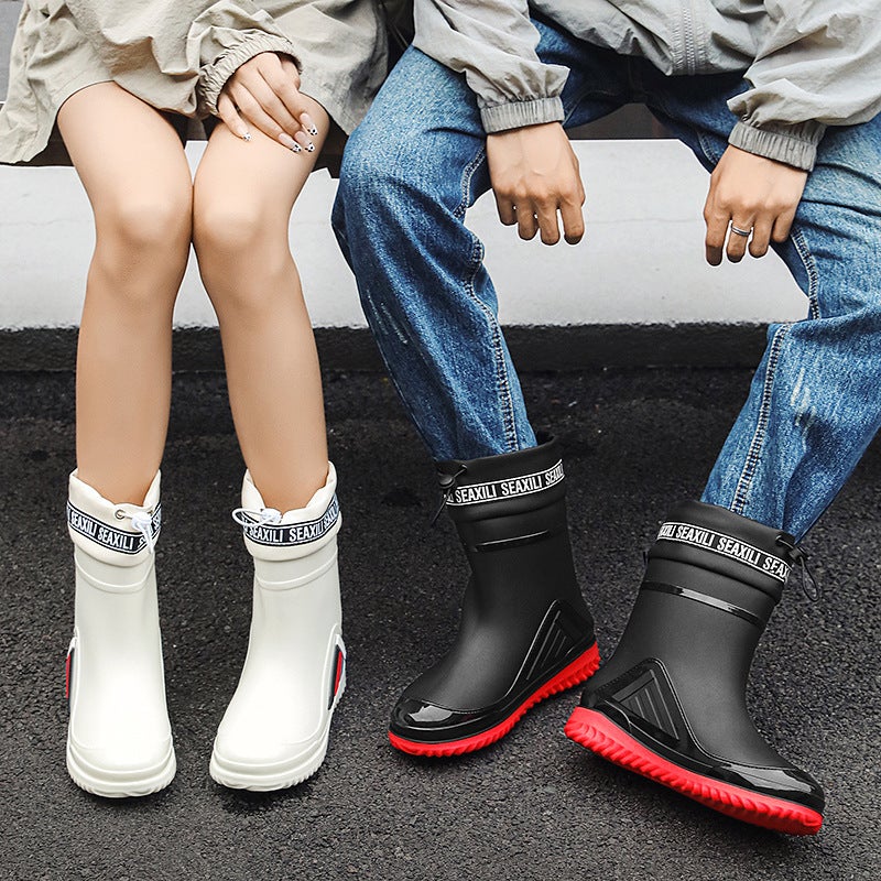 High-Quality Fashionable Mid-Calf Rain Boots For Men And Women, New Style With Drawstring, Non-Slip Waterproof Shoes, Lightweight Work Overshoes, Rubber Shoes - Image 4