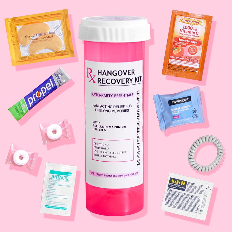 1 PreFilled Hangover Kit for Bachelorette Party Favors 21st Birthday Gifts for Her Bridesmaid Gifts in XL Pink Bottle Bachelorette Party Accessories Supplies and Decorations White Label 1